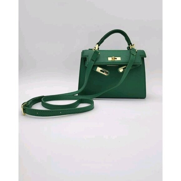 New Kelly Green PU Leather Wirkin STYLE Mini Tote Crossbody With Strap s… - Picture 8 of 16